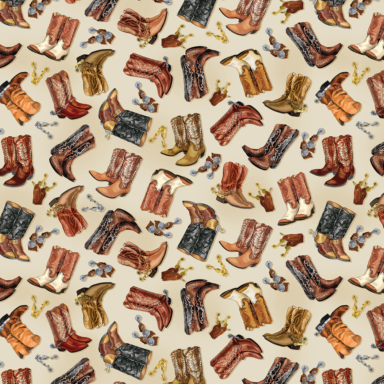 Yellowstone Cowboy Boots Ecru Yardage | Benartex