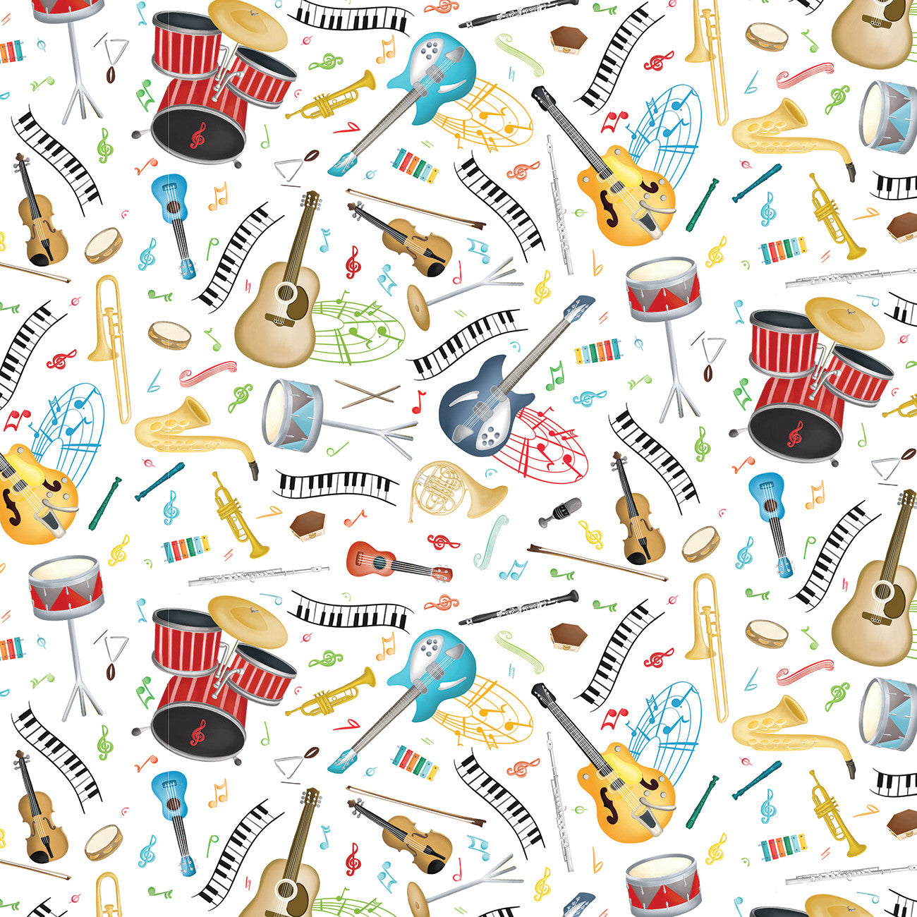 Musical Instruments White by Andi Metz | Benartex