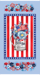 Faith, Family, Freedom Blessed Our Home Blue Patriotic Panel by Nicole DeCamp | Benartex
