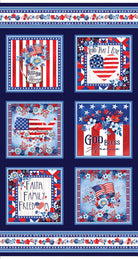 Faith, Family, Freedom Patriotic Boxes Navy Patriotic Yardage by Nicole DeCamp | Benartex