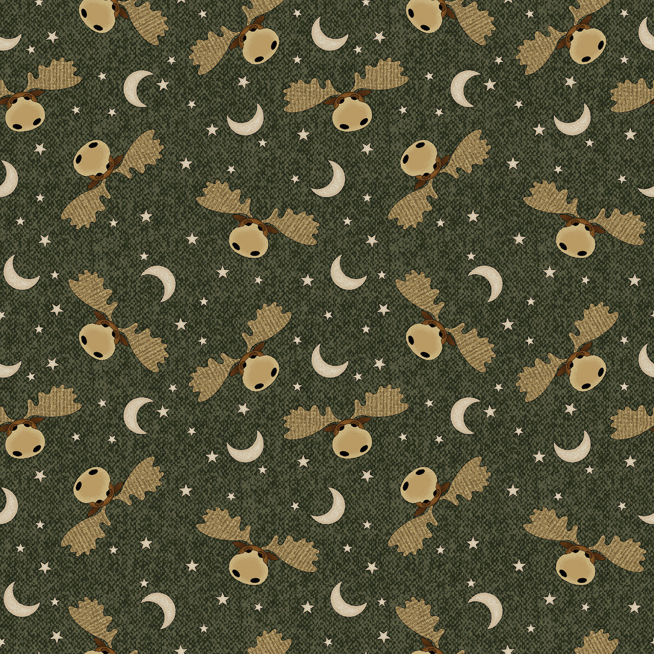 A Moose in the Woods Moose Moon and Stars Green Yardage by Cheryl Haynes | Benartex