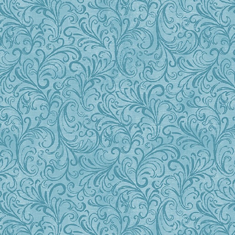 Blessed Nest Chalk Scroll Turquoise Yardage by Shannon Roberts | Benartex