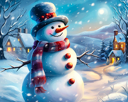 On The Hillside Snowman Panel by Shawna Stewart (AL-6917-4C) | David Textiles