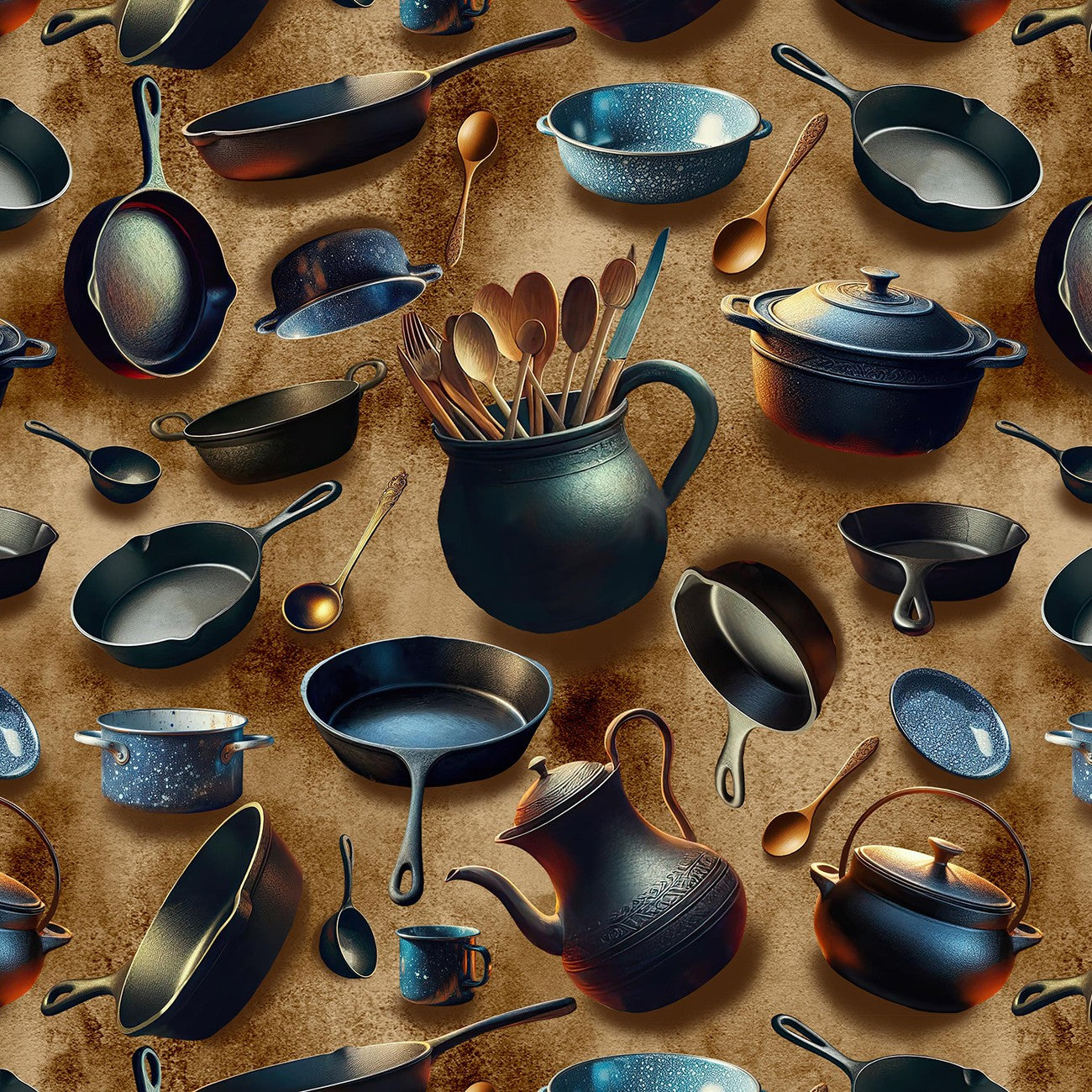 Homestead Heritage Taupe Pots & Pans 8 Inch repeat by Marilyn Lee | Blank Quilting