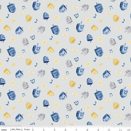 Hanukkah Nights Dreidels Gray Yardage by Tara Reed | Riley Blake Designs