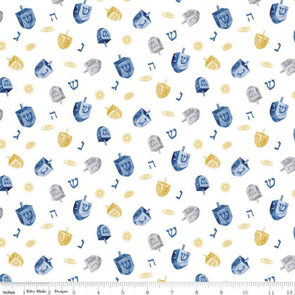 Hanukkah Nights Dreidels White Yardage by Tara Reed | Riley Blake Designs