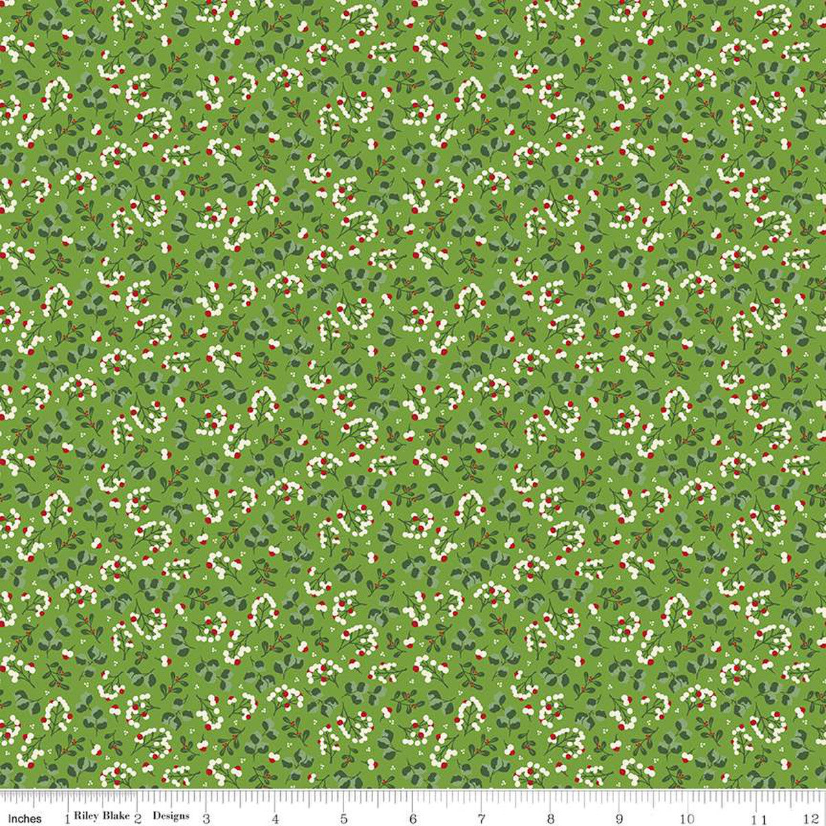 Yuletide Forest Berry Sprigs Lime Yardage by Katherine Lenius | Riley Blake Designs