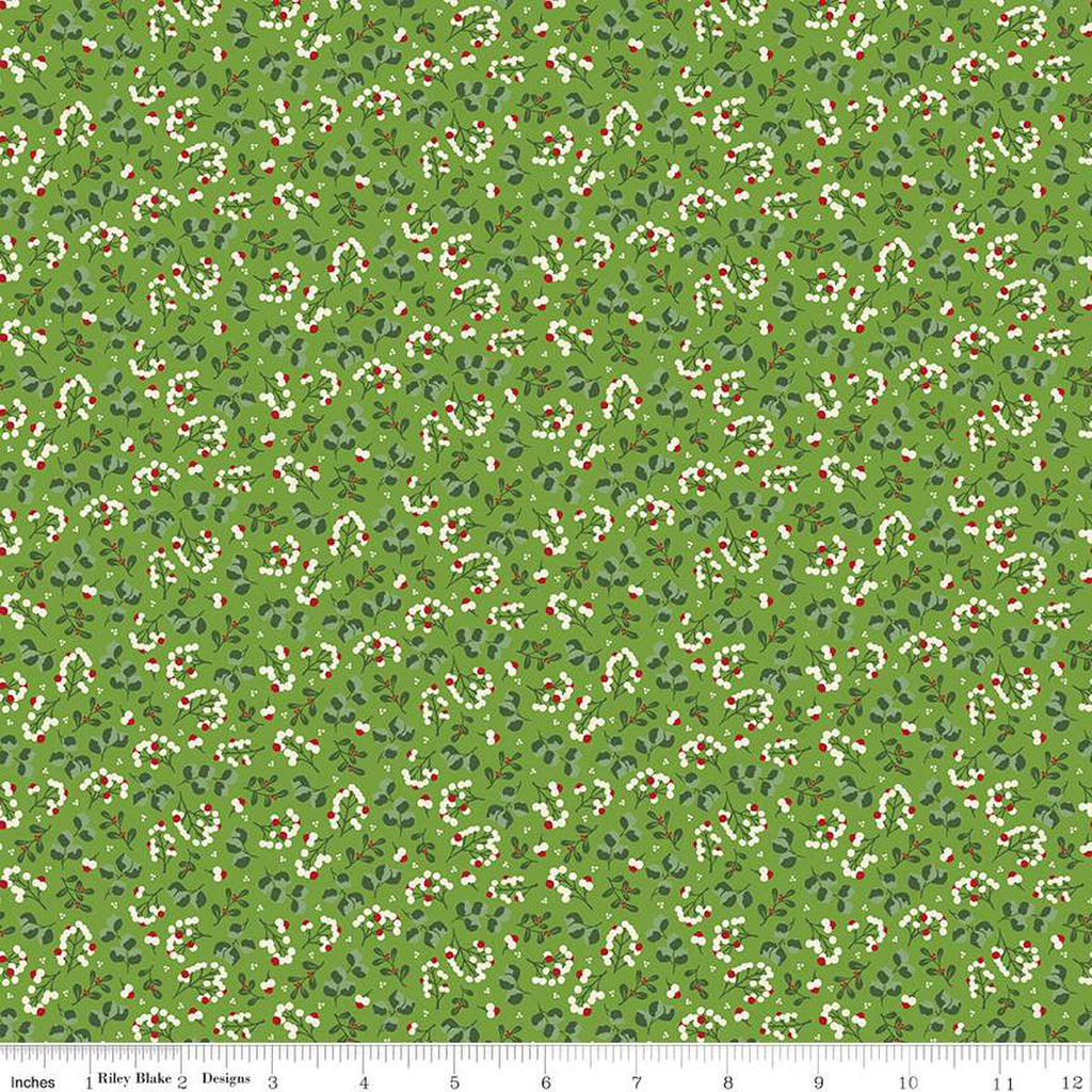 Yuletide Forest Berry Sprigs Lime Yardage by Katherine Lenius | Riley Blake Designs