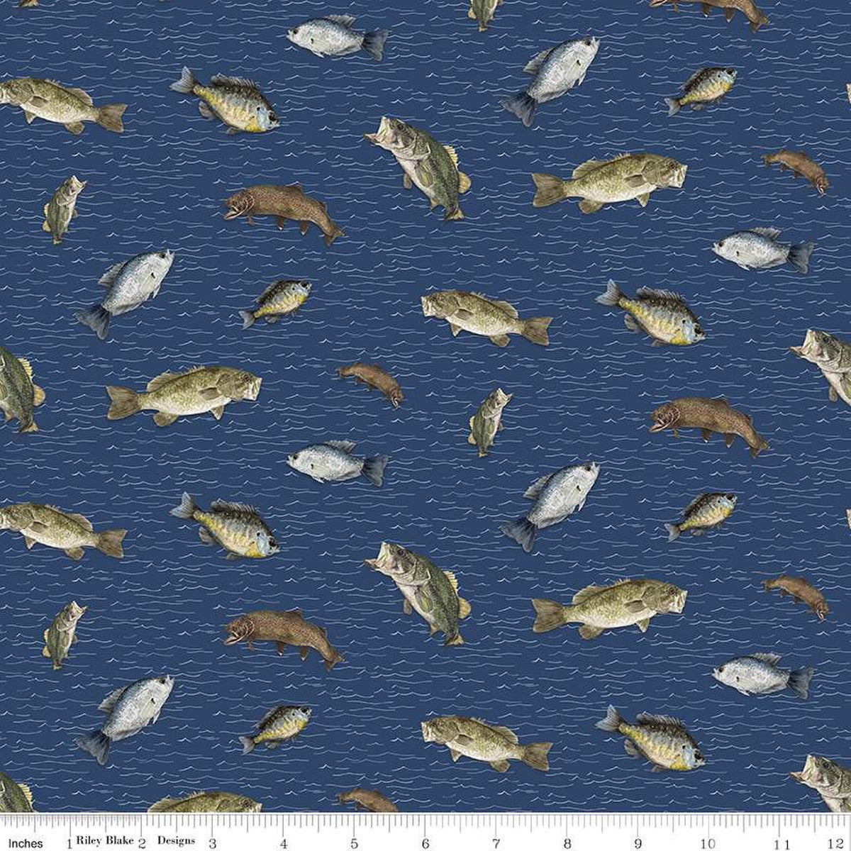 Wake at the Lake Fish Toss Navy Yardage by Tara Reed | Riley Blake Designs #C14891-NAVY
