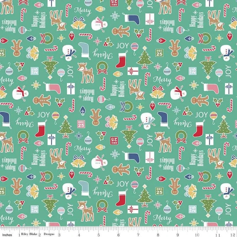 Cozy Christmas Main Teal Cotton Yardage by Lori Holt | Riley Blake Designs #C5360-TEAL