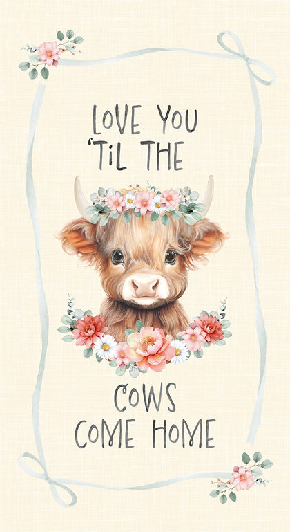 Till The Cows Come Home Highland Cow 24" Cream Panel | Timeless Treasures