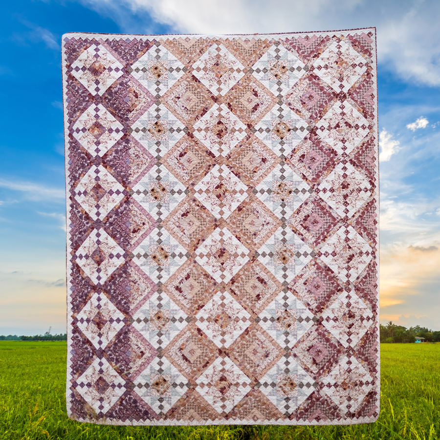 Finished Laura's Log Cabin Quilt, 84x100 inch bed size, featuring Evening on the Prairie fabrics by Melissa Gilbert.