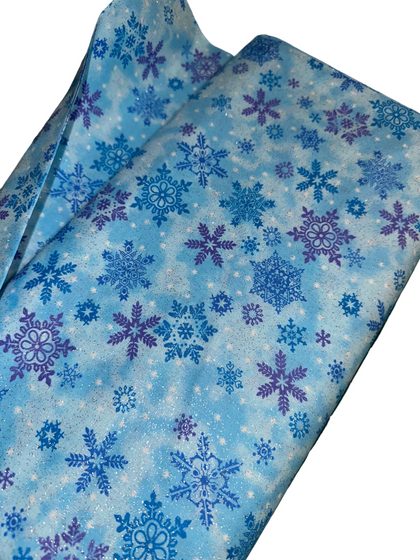 Blue Purple Snowflakes Glitter Yardage by Fabric Traditions