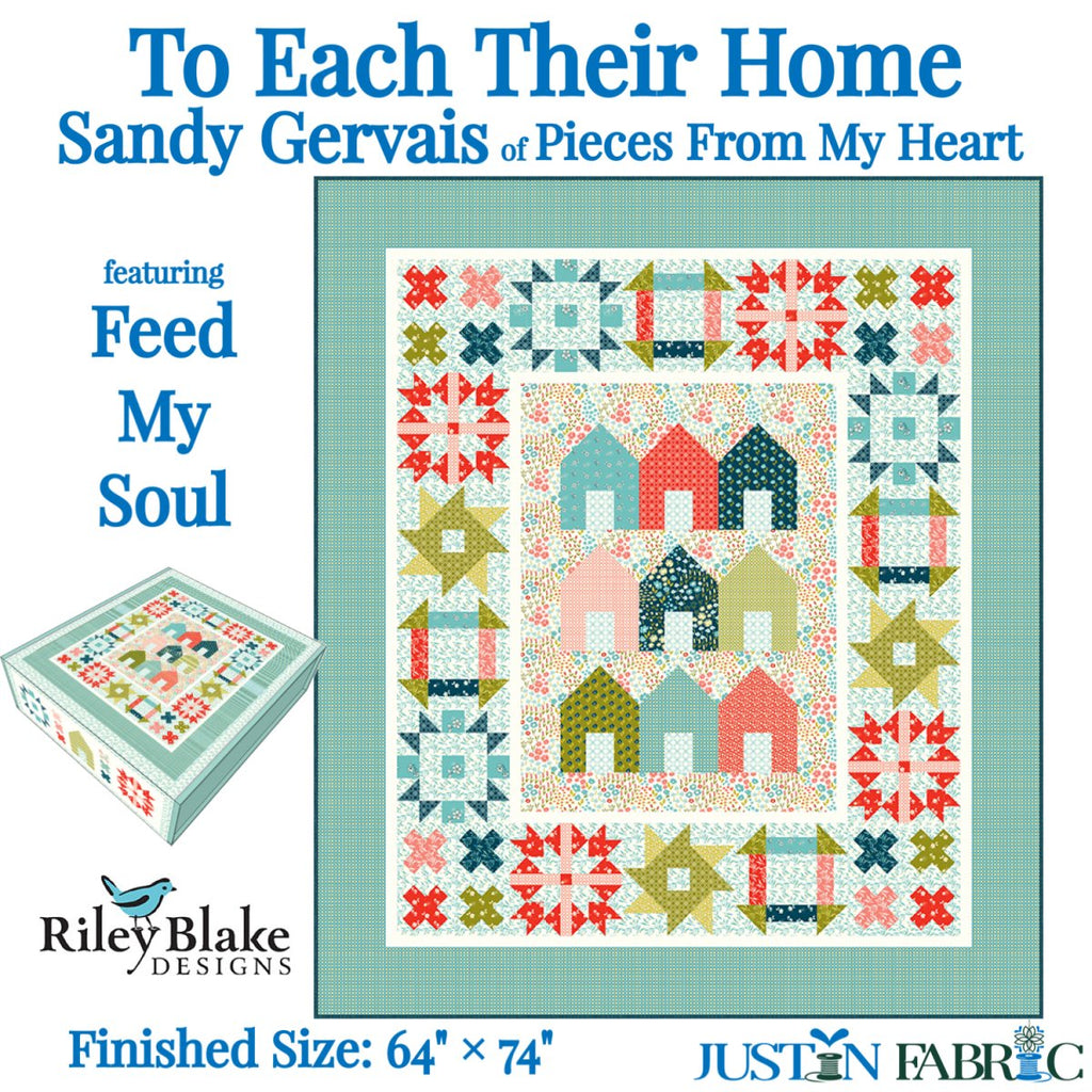 To Each Their Home Boxed Quilt Kit by Sandy Gervais | Riley Blake Designs KT-14550 featuring a Charming Neighborhood surrounded by various Quilt Blocks