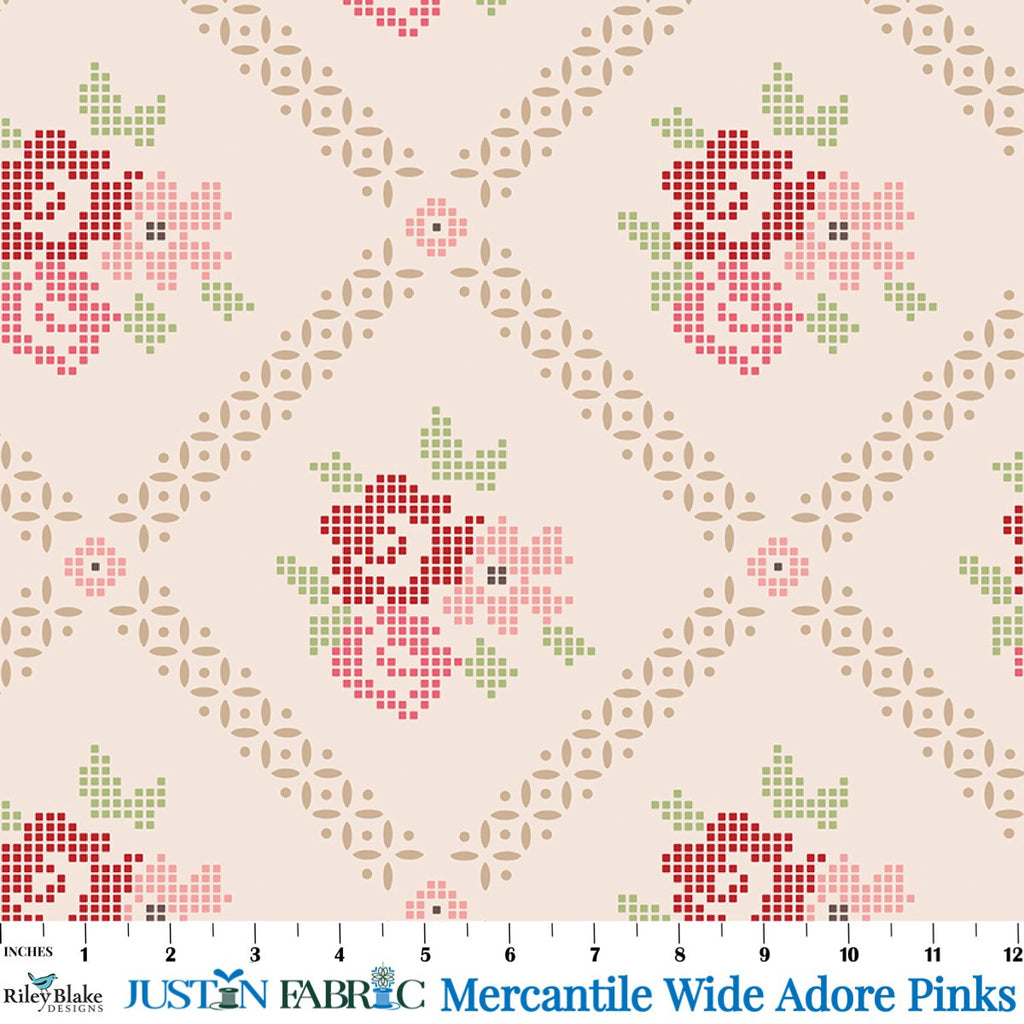 Mercantile Wide Back Adore Multi Yardage by Lori Holt | Riley Blake Designs 108” Fabric with pink flowers