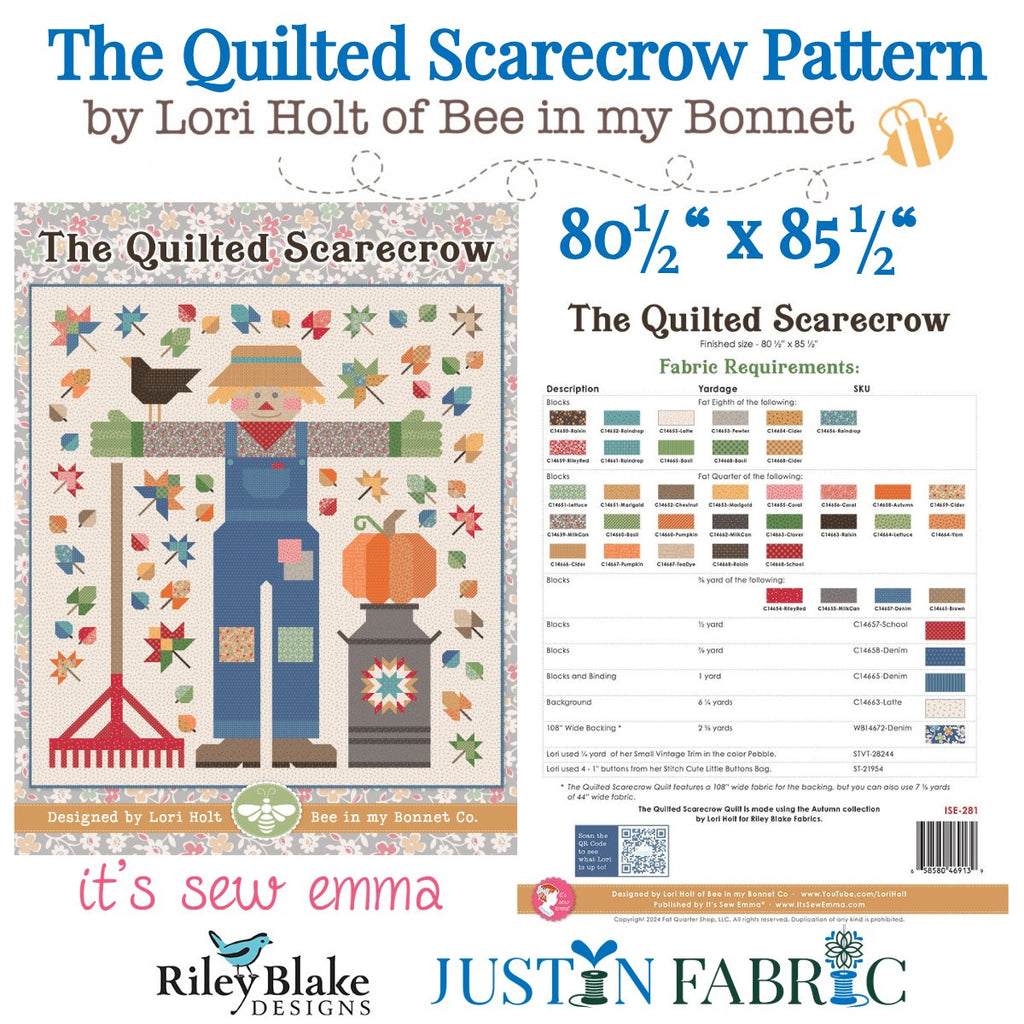 The Quilted Scarecrow Quilt Pattern by Bee in my Bonnet for It’s Sew Emma featuring the Autumn fabric collection by Lori Holt for Riley Blake Designs 