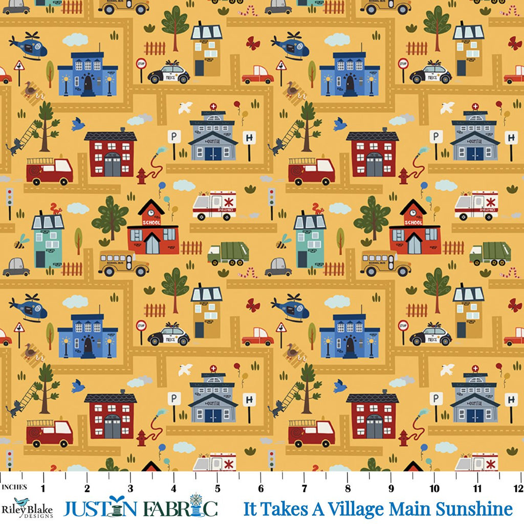 It Takes A Village Main Sunshine Yardage by Jennifer Long | Riley Blake Designs