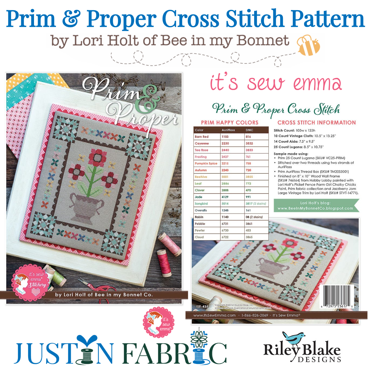Prim & Proper Cross Stitch Pattern Lori Holt of Bee in my Bonnet | It’s Sew Emma - entire cover
