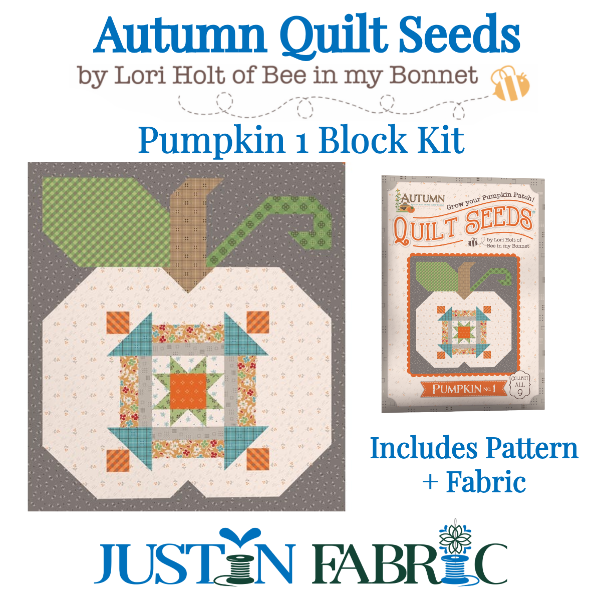 Autumn Quilt Seeds Pumpkin 1 Block Kit Featuring Autumn by Lori Holt