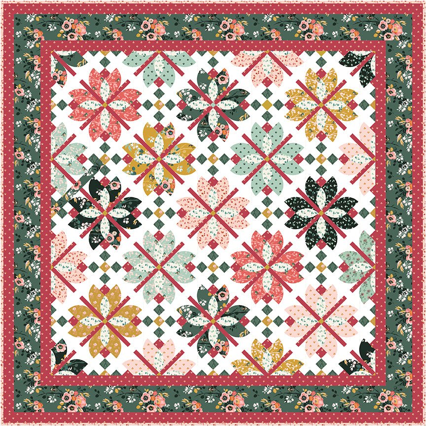 Flowers Through the Lattice Boxed Quilt Kit by LaVonne Jackson featuring Porch Swing| Riley Blake Designs Quilt Top