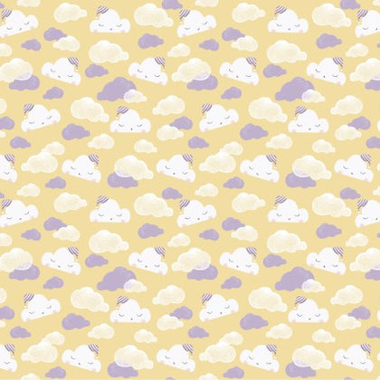 Sleepy Sloth Tossed Clouds Yellow Cotton Yardage by Debbie Monson | P&B Textiles