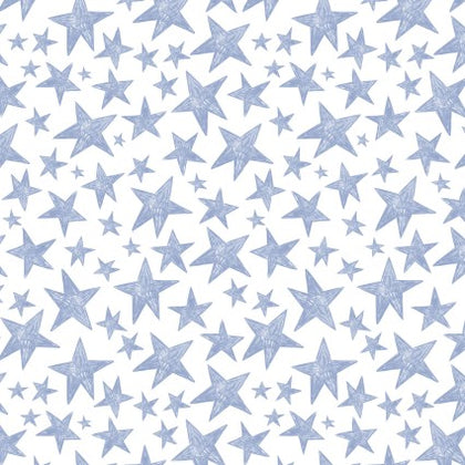 Sleepy Sloth Scribble Stars White/Blue Cotton Yardage by Debbie Monson | P&B Textiles