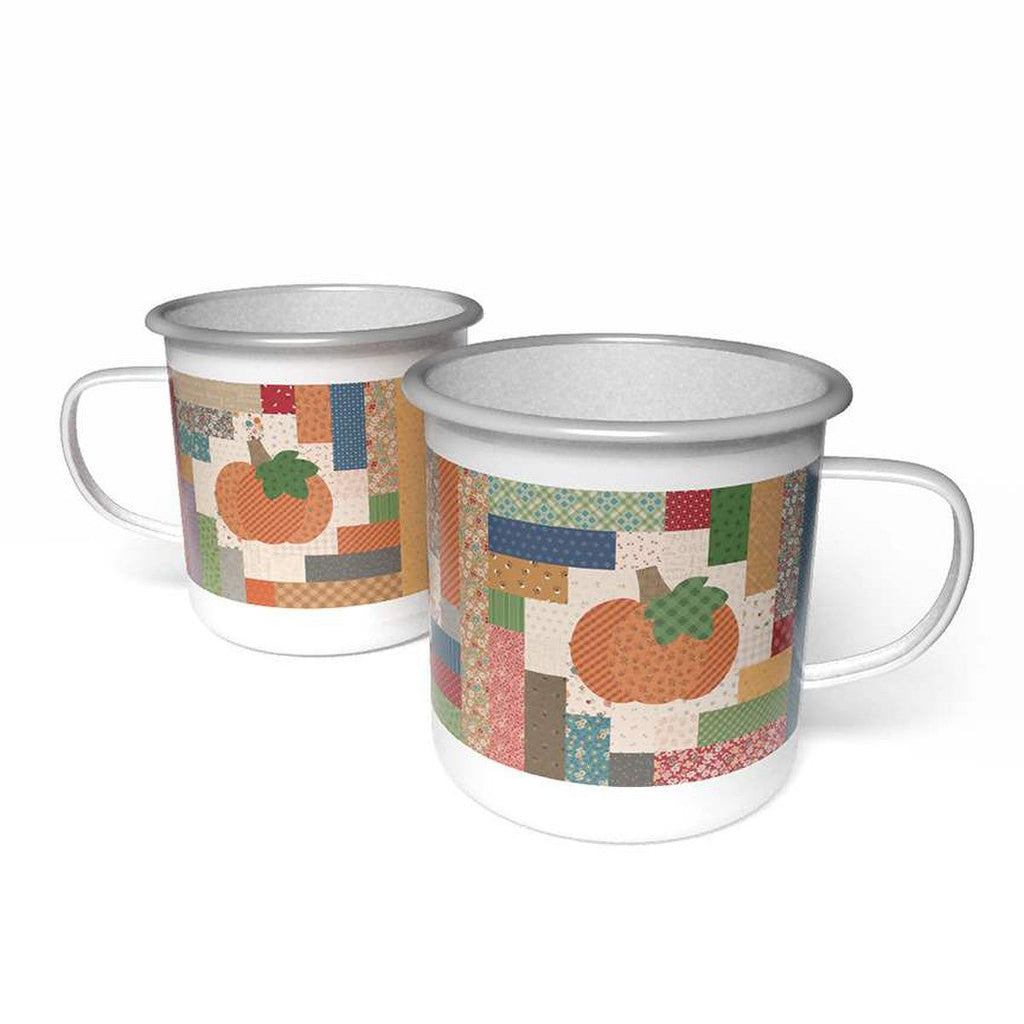 Lori Holt Autumn Enamel Tin Mug - Pumpkin & Haystacks Pieced Quilt Blocks, 20 oz | Riley Blake Designs