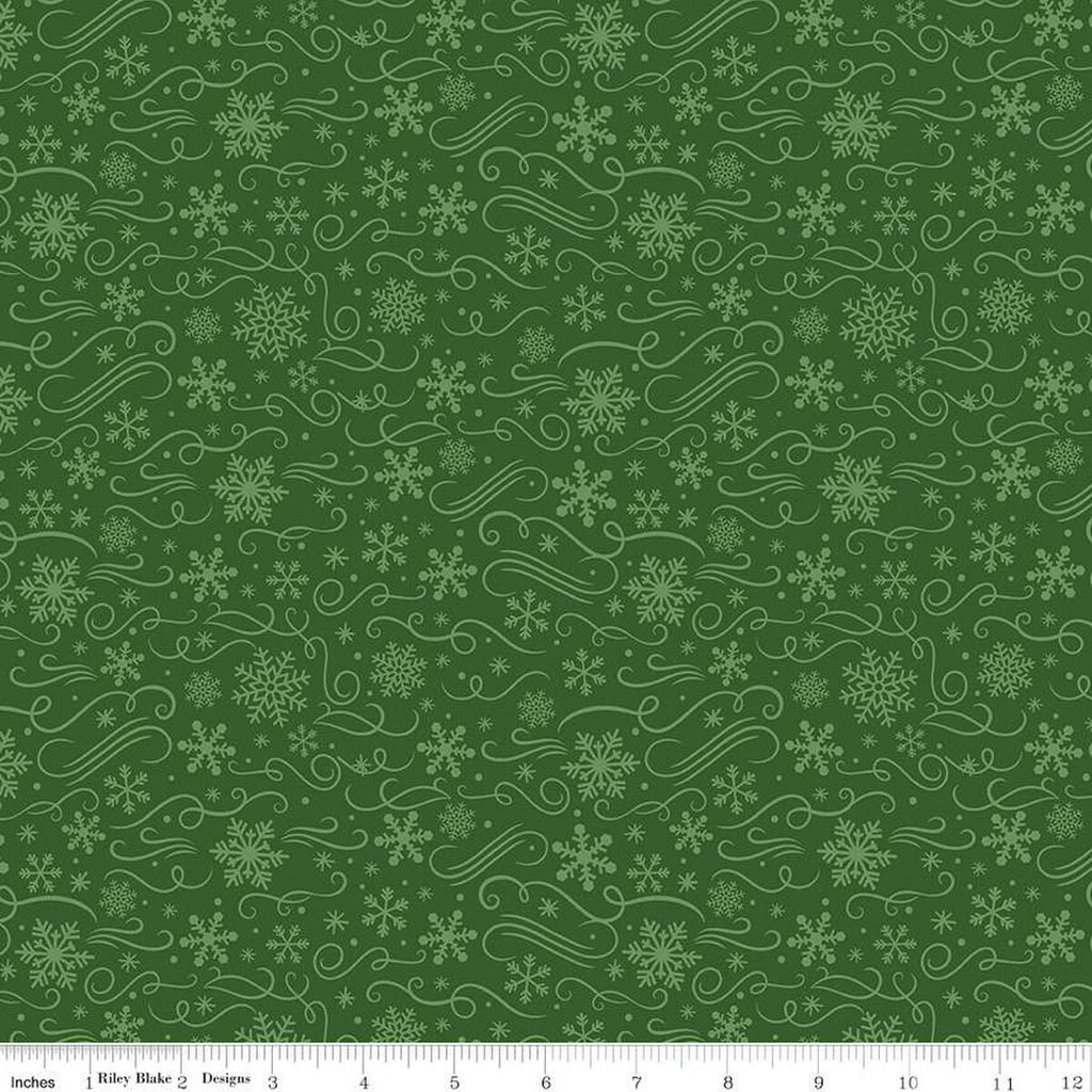 Designer Flannel Snowflakes Green Yardage by Lori Whitlock | Riley Blake Designs