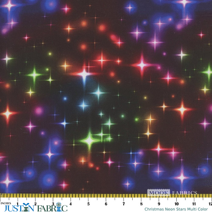 Christmas Neon Stars Multi Color Yardage | Mook Fabrics