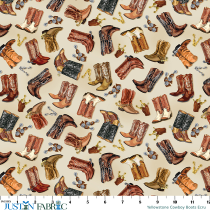 Yellowstone Cowboy Boots Ecru Yardage | Benartex