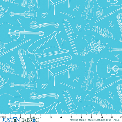 Making Music Music Etchings Blue by Andi Metz | Benartex