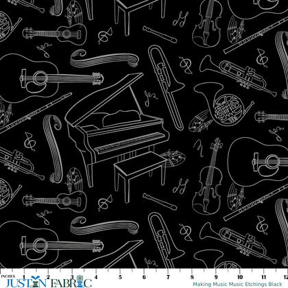 Making Music Music Etchings Black by Andi Metz | Benartex