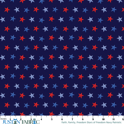 Faith, Family, Freedom Stars of Freedom Navy Patriotic Yardage by Nicole DeCamp | Benartex