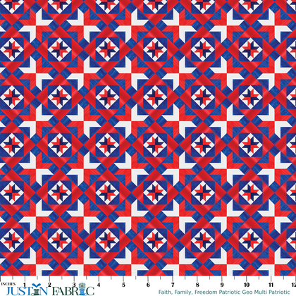 Faith, Family, Freedom Patriotic Geo Multi Patriotic Yardage by Nicole DeCamp | Benartex