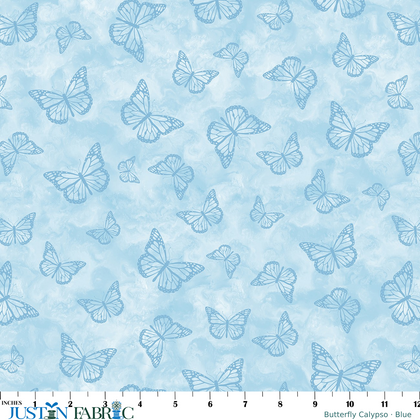 Butterfly Calypso Butterfly Shadow Light Blue Yardage | Benartex
