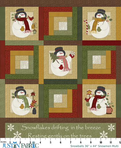 Snowballs 36" x 44" Snowmen Multi Panel by Cheryl Hanes | Benartex