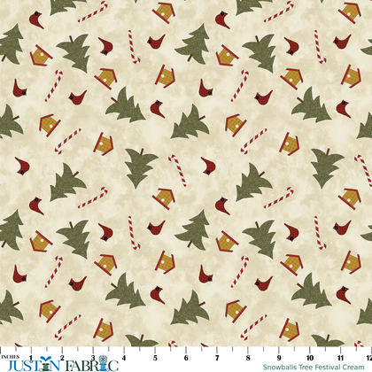 Snowballs Tree Festival Cream Yardage by Cheryl Hanes | Benartex