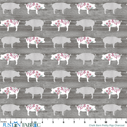 Chalk Barn Pretty Pigs Charcoal Yardage by Shannon Roberts | Benartex