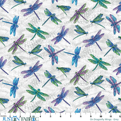On Dragonfly Wings Large Dragonfly Grey Yardage by Ann Lauer | Benartex