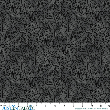 Blessed Nest Chalk Scroll Cement Yardage by Shannon Roberts | Benartex