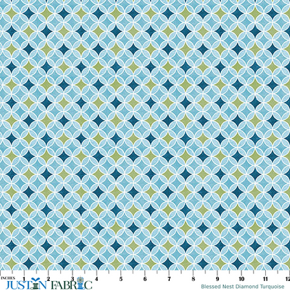 Blessed Nest Diamond Turquoise Yardage by Shannon Roberts | Benartex
