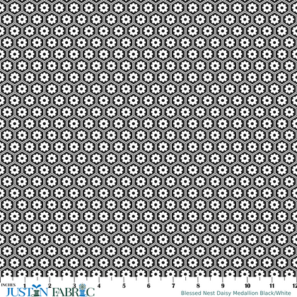 Blessed Nest Daisy Medallion Black/White Yardage by Shannon Roberts | Benartex