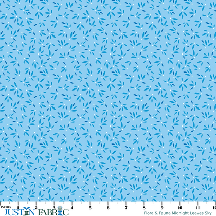 Flora & Fauna Midnight Leaves Sky Yardage by Amanda Murphy | Benartex