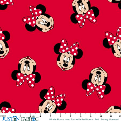 Minnie Mouse Head Toss with Red Bow on Red Cotton Yardage - Disney Licensed | Springs Creative