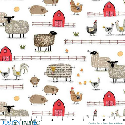 On the Farm Farm Scene White Cotton Yardage by Terry Rumyan | Benartex