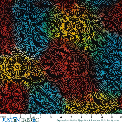 Expressions Batiks Tjaps Black Rainbow Multi Fat Quarter | Riley Blake Designs
