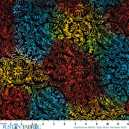 Expressions Batiks Tjaps Black Rainbow Multi Yardage | Riley Blake Designs