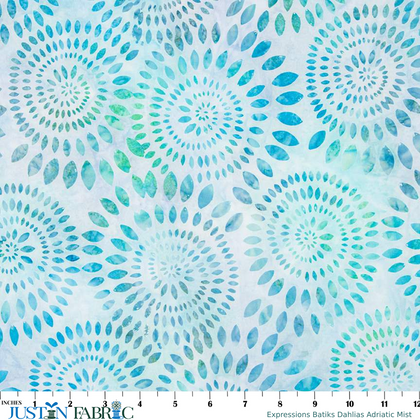 Expressions Batiks Dahlias Adriatic Mist Wide Back Cotton Yardage | Riley Blake Designs