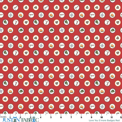Love You S’more Badges Red Cotton Yardage by Gracey Larson | Riley Blake Designs