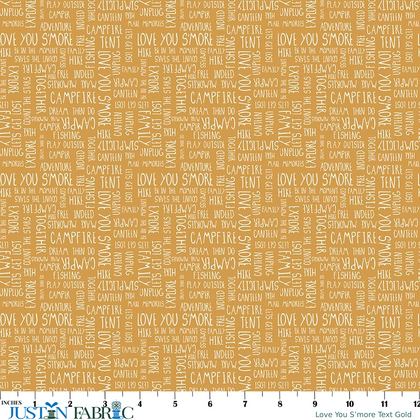 Love You S’more Text Gold Cotton Yardage by Gracey Larson | Riley Blake Designs